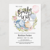 我々は良く待つことができる男の子テディベア赤ちゃんシャワー ポストカード (正面)