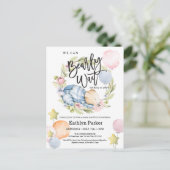 我々は良く待つことができる男の子テディベア赤ちゃんシャワー ポストカード (スタンド正面)