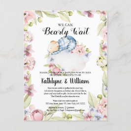 我々は良く待つことができる男の子テディベア赤ちゃんシャワー ポストカード