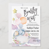 我々は良く待つことができる男の子テディベア赤ちゃんシャワー 招待状 (正面)