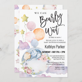 我々は良く待つことができる男の子テディベア赤ちゃんシャワー 招待状