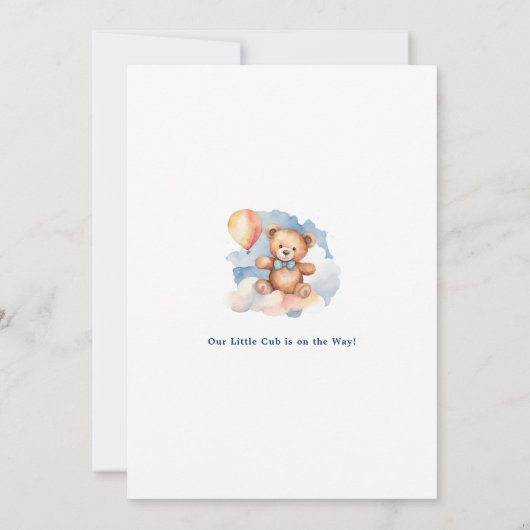 我々は良く待つことができる男の子テディベア赤ちゃんシャワー 招待状 (裏面)