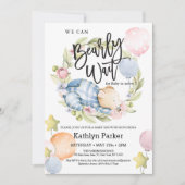 我々は良く待つことができる男の子テディベア赤ちゃんシャワー 招待状 (正面)