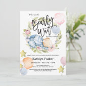 我々は良く待つことができる男の子テディベア赤ちゃんシャワー 招待状 (スタンド正面)