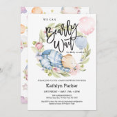 我々は良く待つことができる男の子テディベア赤ちゃんシャワー 招待状 (正面/裏面)