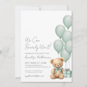 我々は良く待つことができる緑のクマ赤ちゃんシャワー 招待状 (正面)