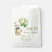 我々は良く待つことができる緑のテディベア赤ちゃんシャワー フェイバーバッグ (正面)