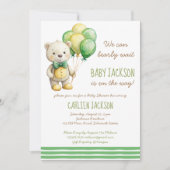 我々は良く待つことができる緑のテディベア赤ちゃんシャワー 招待状 (正面)