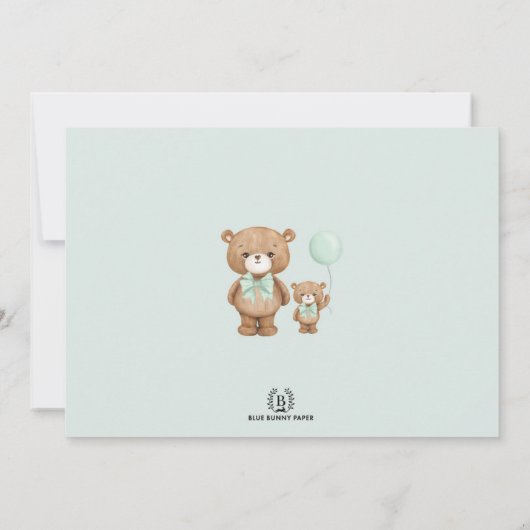我々は良く待つことができる緑のテディベア赤ちゃんシャワー 招待状 (裏面)