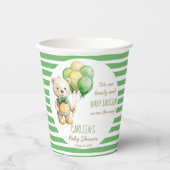 我々は良く待つことができる緑のテディベア赤ちゃんシャワー 紙コップ (正面)