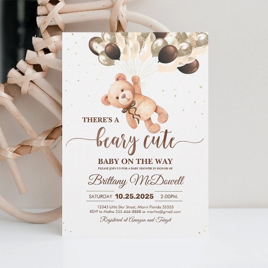 我々は良く待つことができる茶色のテディベア赤ちゃんシャワー 招待状