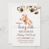 我々は良く待つことができる茶色のテディベア赤ちゃんシャワー 招待状 (正面)