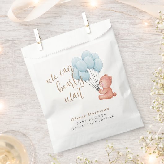 我々は良く待つことができる青い気球の赤ちゃんシャワー フェイバーバッグ (クリップ留めされた状態)