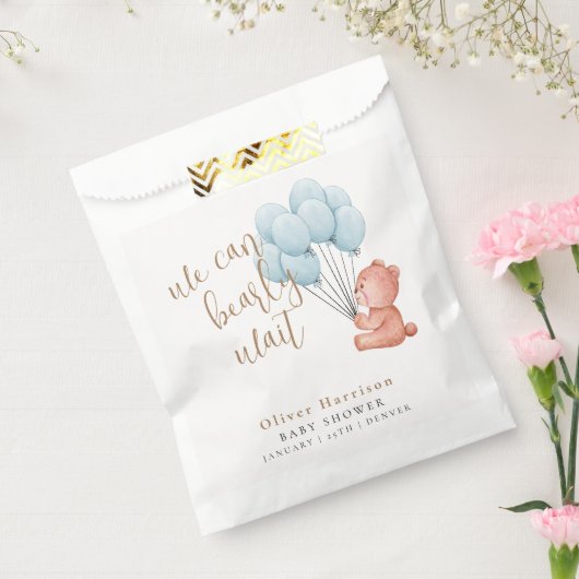 我々は良く待つことができる青い気球の赤ちゃんシャワー フェイバーバッグ (封をした状態)