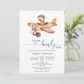 我々は良く待つことができる飛行機テディベア赤ちゃんシャワー 招待状 (スタンド正面)