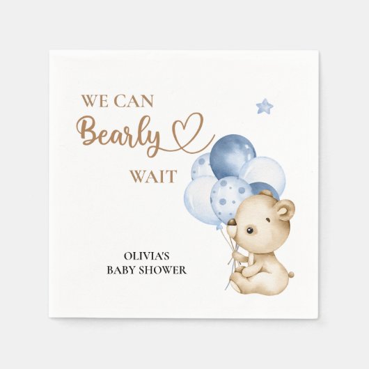 我々は良く待つ男の赤ちゃんの赤ちゃんシャワー スタンダードカクテルナプキン (正面)