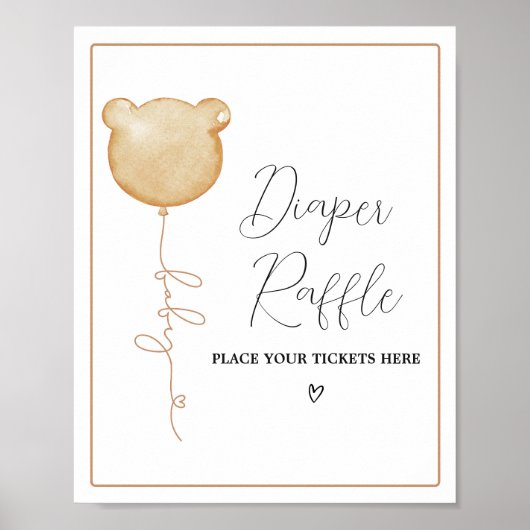 我々は茶色のバルーンおむつラッフルを待つことができる ポスター (正面)