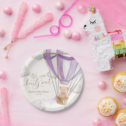 我々は薄紫テディベア赤ちゃんシャワーを心待ちできる ペーパープレート (パーティー)