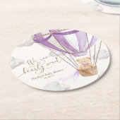 我々は薄紫テディベア赤ちゃんシャワーを心待ちできる ラウンドペーパーコースター (アングル)