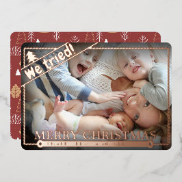 我々は試みた |おもしろいクリスマスフォトユーモア |ユニーク | 箔シーズンカード