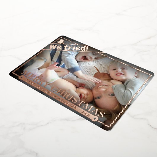 我々は試みた |おもしろいクリスマスフォトユーモア |ユニーク | 箔シーズンカード (回転した状態)