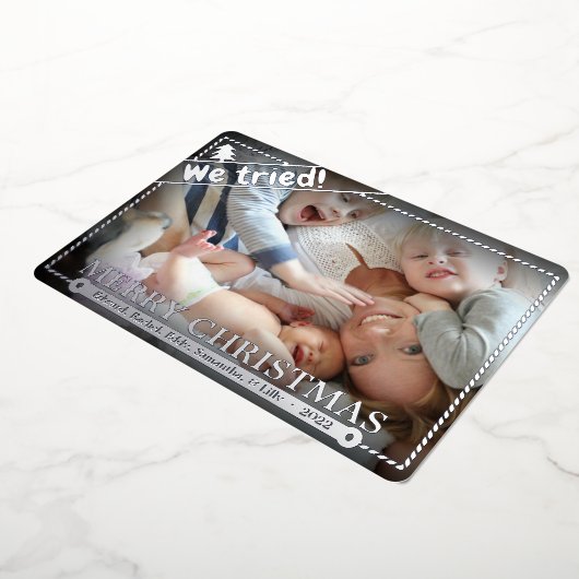 我々は試みた |おもしろいクリスマスフォトユーモア |ユニーク | 箔シーズンカード (回転した状態)