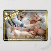 我々は試みた |クリスマスおもしろい。 |横向き写真かわいい 箔シーズンカード (正面)