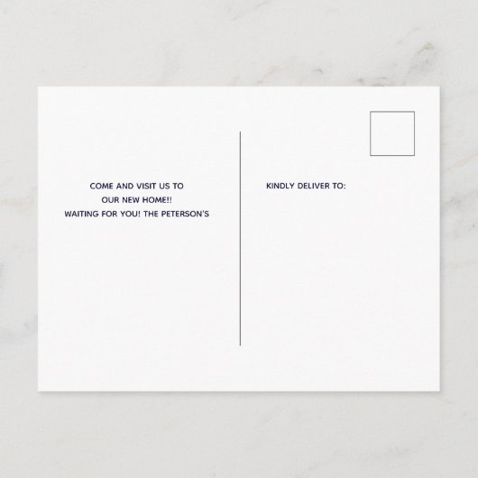 我々は買家のネイビー青いシンプルの台本を移動 案内ポストカード (裏面)