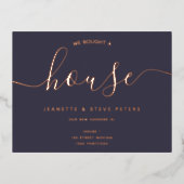 我々は買家のネイビー青いシンプルの台本を移動 箔招待状ポストカード (正面)