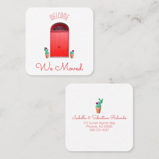 我々は赤いドアを南西にポッテッドサボテンを移動した スクエア名刺 (正面/裏面)