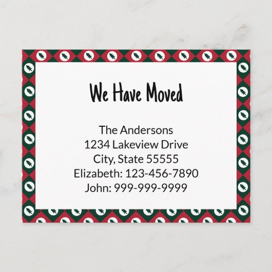 我々は赤い緑のクリスマスツリーパターンを移動した ポストカード (正面)