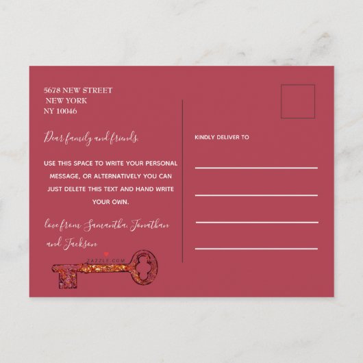 我々は赤い鍵写真の動く発表を移動 案内ポストカード (裏面)