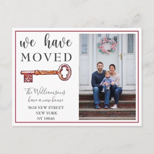 我々は赤い鍵写真の動く発表を移動 案内ポストカード (正面)