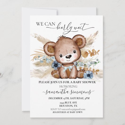 我々は赤ちゃんシャワーを待つことができるBoho Blue 招待状 (正面)