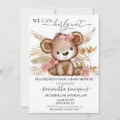 我々は赤ちゃんシャワーを待つbear Boho PInk 招待状 (正面)