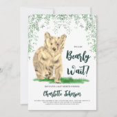 我々は赤ちゃんシャワーウッドランド熊を待つことができる 招待状 (正面)