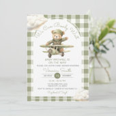 我々は赤ちゃんシャワーセージ緑のギンガムを心待ちできる 招待状 (スタンド正面)