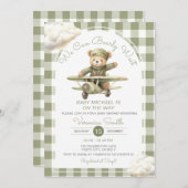 我々は赤ちゃんシャワーセージ緑のギンガムを心待ちできる 招待状 (正面/裏面)