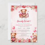 我々は赤ちゃんシャワーフローラテディベア待つことができる 招待状 (正面)