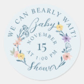 我々は赤ちゃんシャワーフローラ青を心待ちできる ラウンドシール (正面)