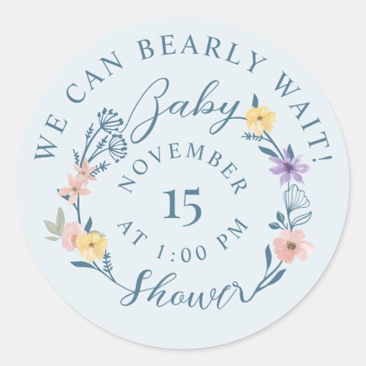 我々は赤ちゃんシャワーフローラ青を心待ちできる ラウンドシール (正面)