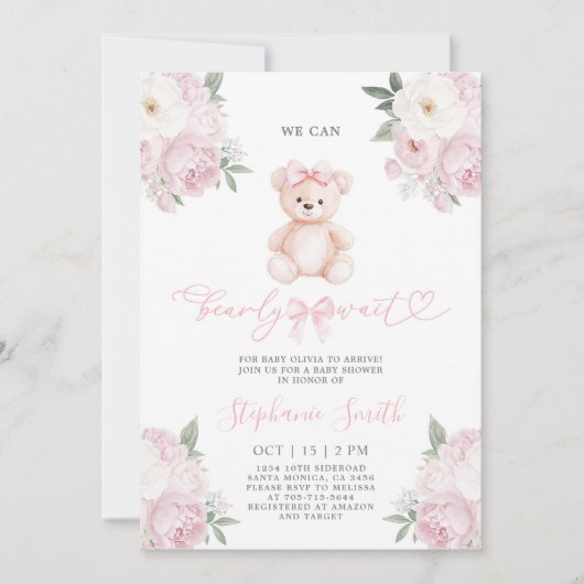 我々は赤ちゃんシャワー女の子の招待状を心待ち 招待状 (正面)