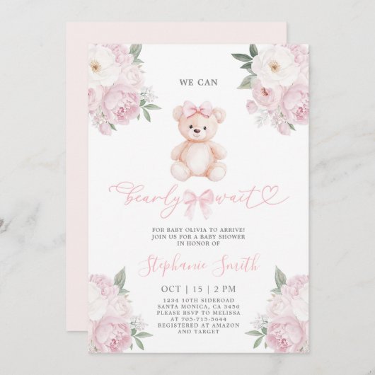 我々は赤ちゃんシャワー女の子の招待状を心待ち 招待状 (正面/裏面)