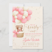 我々は赤ちゃんシャワー女の子テディベア待つことができる 招待状 (正面)