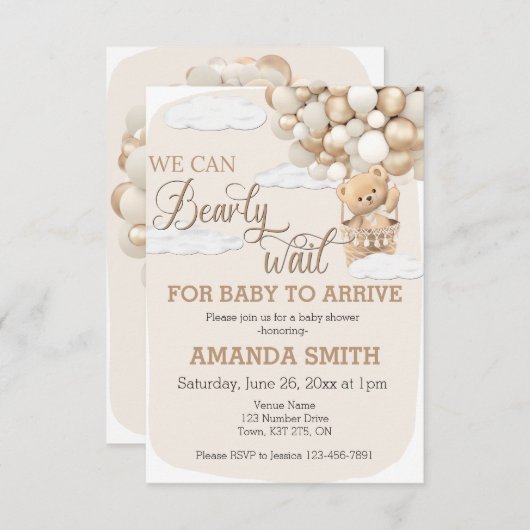 我々は赤ちゃんシャワー招待状テディを心待ち 招待状 (正面/裏面)