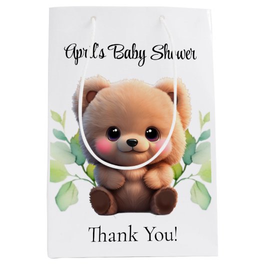 我々は赤ちゃんシャワー甘いテディベアを心待ちできる ミディアムペーパーバッグ (正面)