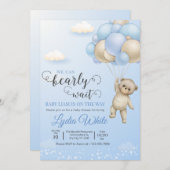 我々は赤ちゃんシャワー男の子テディベア待つことができる 招待状 (正面/裏面)