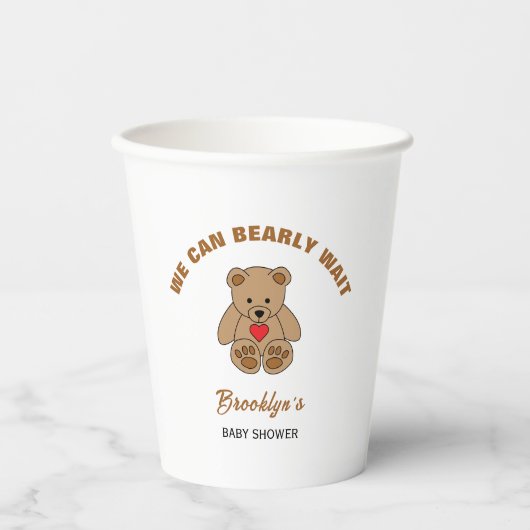 我々は赤ちゃんシャワー茶色のテディベア待つことができる 紙コップ (正面)