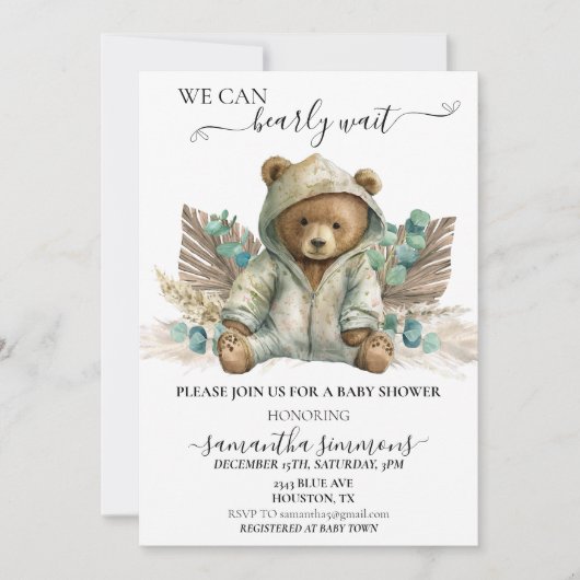 我々は赤ちゃんシャワーBoho熊を待つことができる 招待状 (正面)