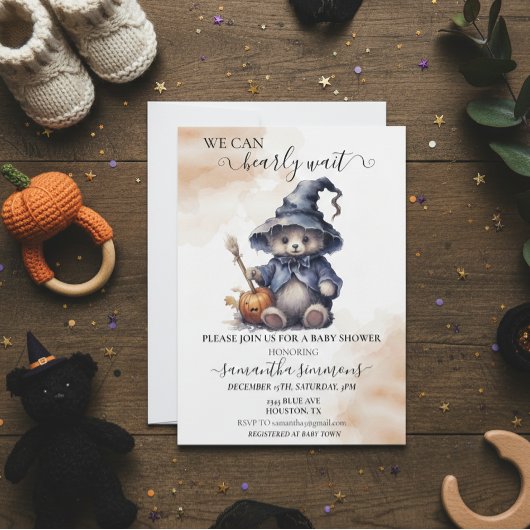 我々は赤ちゃんシャワーHalloween Teddyを待つことができる 招待状